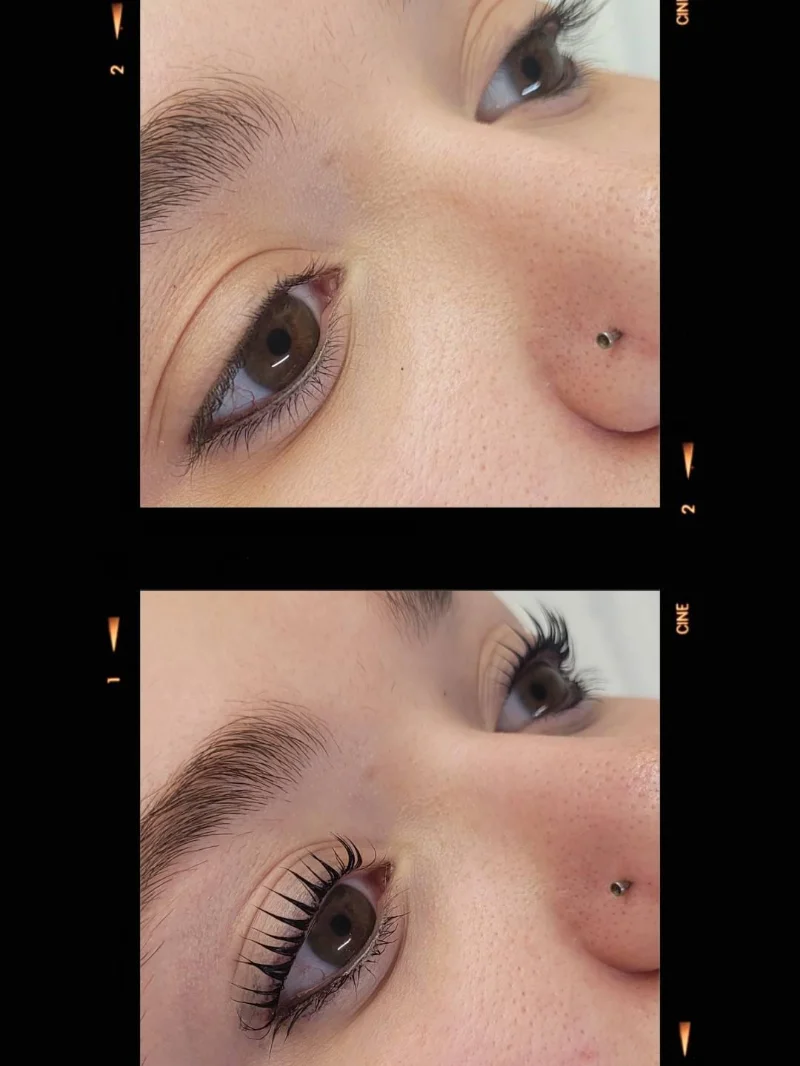 Cejas y pestañas — antes y después